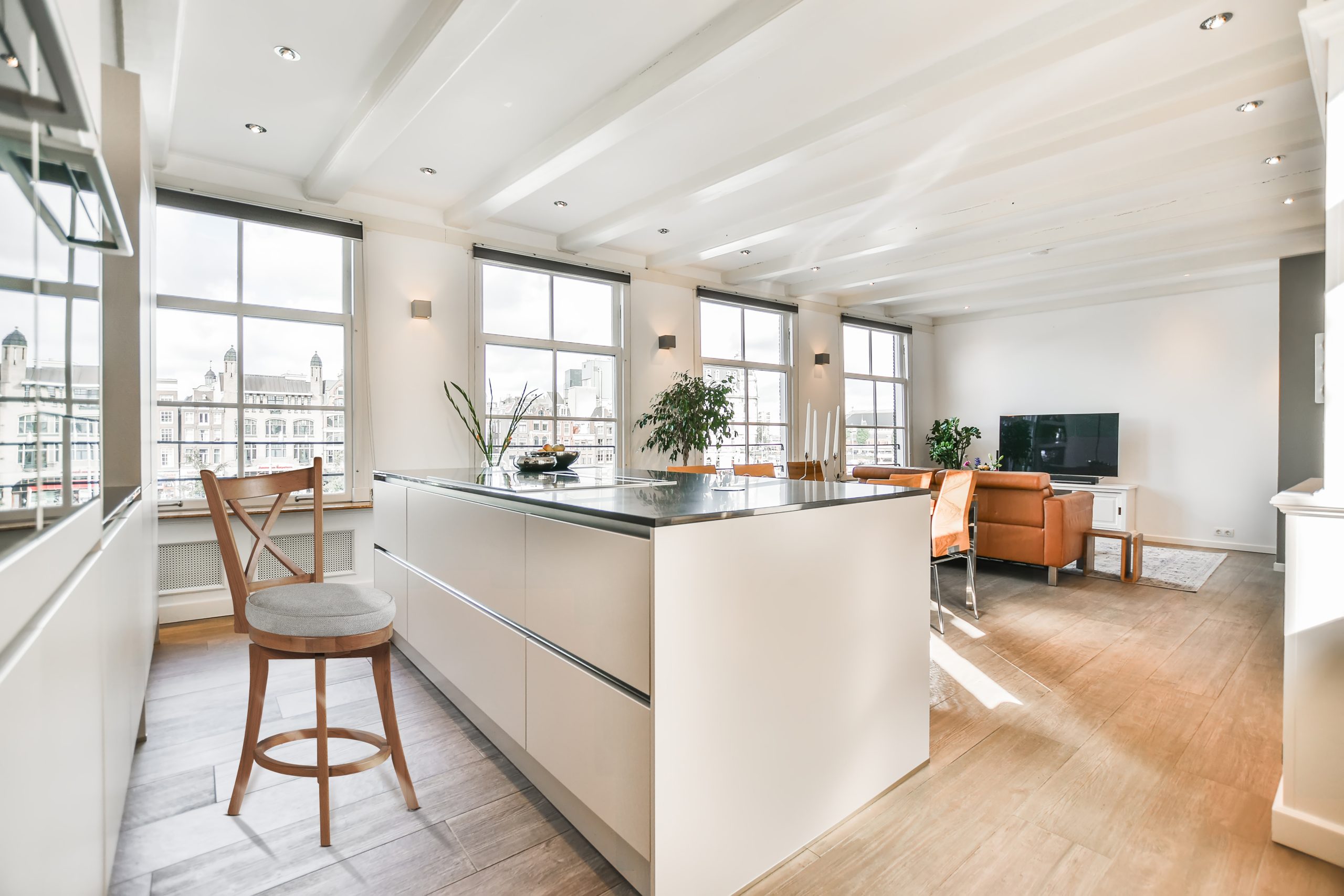 Cozy kitchen zone with in a spacious apartment